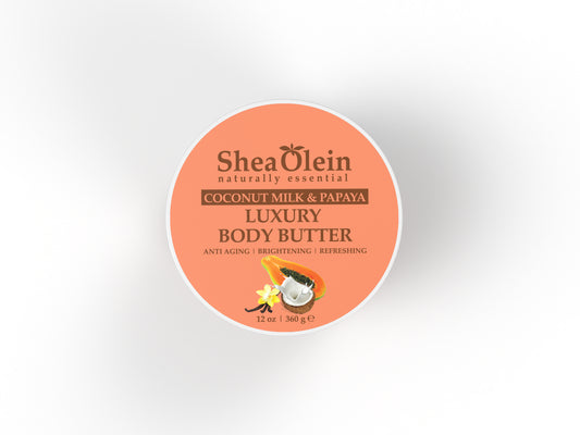 SheaOlein Naturally Essential COCONUT MILK & PAPAYA LUXURY BODY BUTTER 12 oz