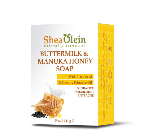 SheaOlein naturally essential BUTTERMILK & MANUKA HONEY SOAP With Black Seed Oil & Evening Primrose Oil 5 oz Bar