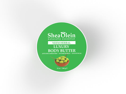 SheaOlein Naturally Essential NEEM HERBAL LUXURY BODY BUTTER with Peppermint, Sage & Lemon Peel 12 oz